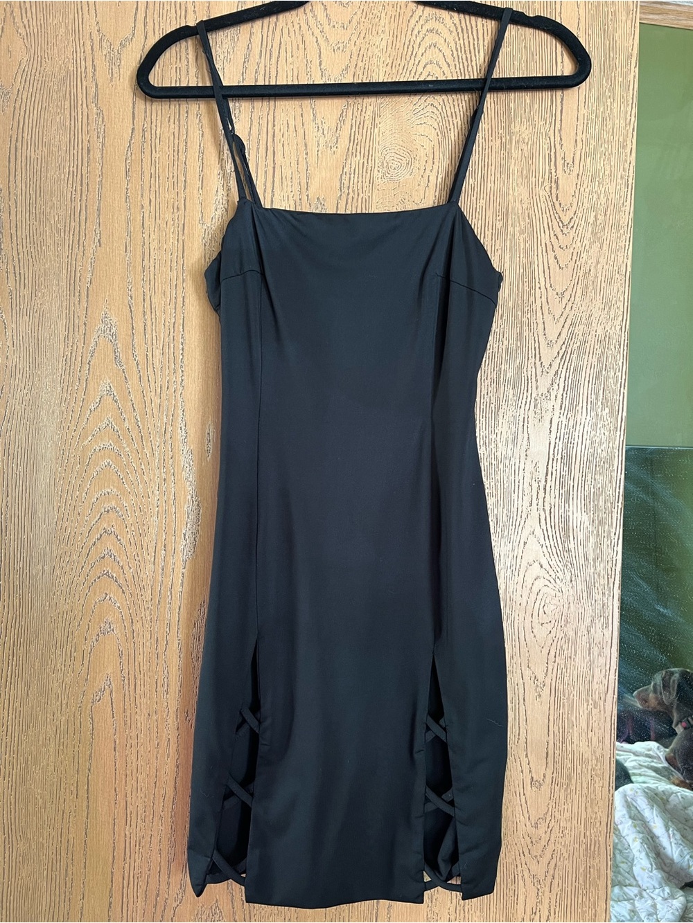 Black Slip Dress with Side Lattice Detail